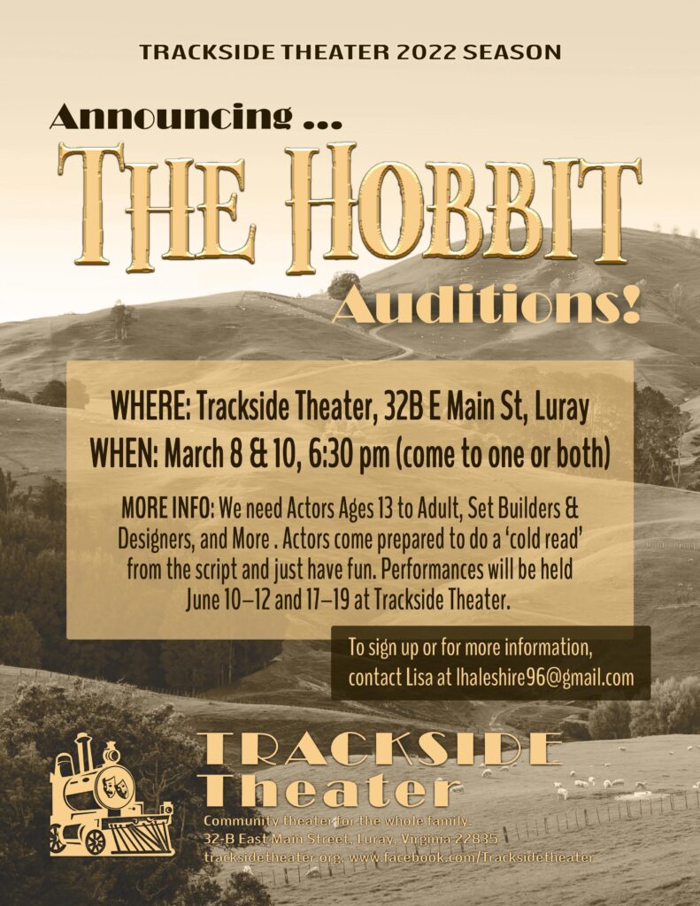 The Hobbit Audition Announcement for Trackside Theater